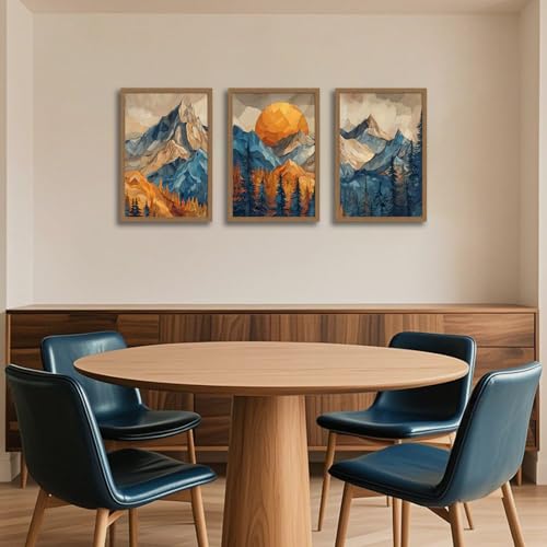 Mountain Wall Art Set of 3 Framed, Abstract Landscape Canvas Print Rainbow Mountain 16x24 Inches