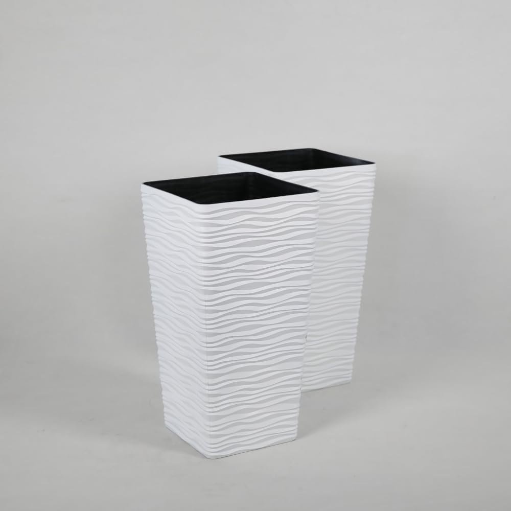 22 Inch Tall Planters Set of 2,Modern Square Planters for Indoor Outdoor Plants, Large White Cone-Shaped Tree Pots