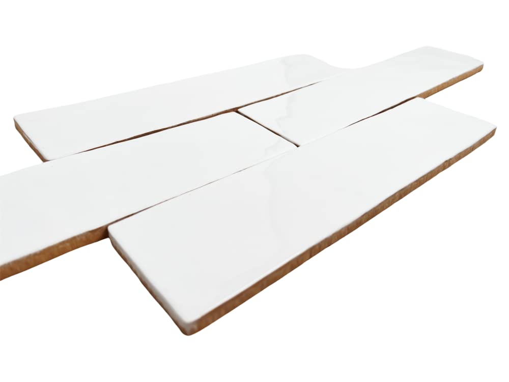 3x12 White Handmade Look Ceramic Subway Tile Walls & Kitchen Backsplashes - Glossy Finish (Box Covers 5.5 Square Feet)