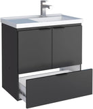 24 Inch Floating Bathroom Vanity with Cultured Marble Sink, Wall-Mounted Cabinet with Soft-Close Door, Modern Design, Black