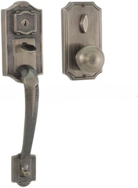 Colonial 1400 Series Deadbolt Keyed One Handle Set with Impresa Knob Antique Brass - Door Handleset