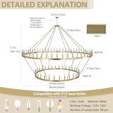 Inspired Camino Style Chandelier - 2-Tier Gold Wagon Wheel Chandelier 98 Inch 88-Lights - Farmhouse Rustic Round Extra Large Chandelier for High Ceilings