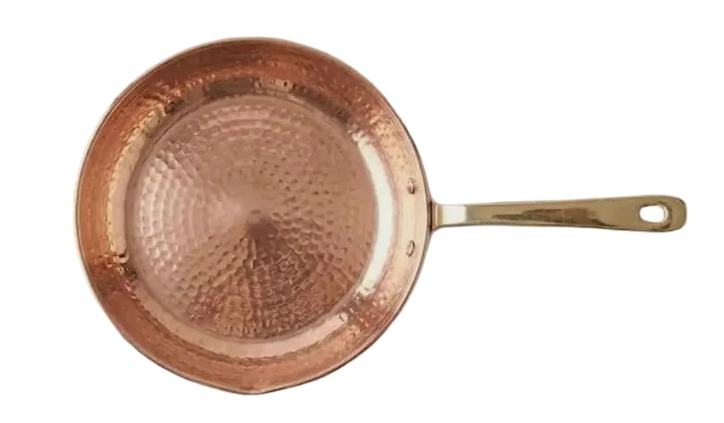Handmade Pure Solid Copper Fry Pan 500ml with Brass Handle