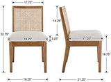 Farmhouse Rattan Dining Chairs Set of 2, Linen Upholstered Kitchen Chairs with Cane Back and Wood Legs for Dining Room or Living Room, Cream