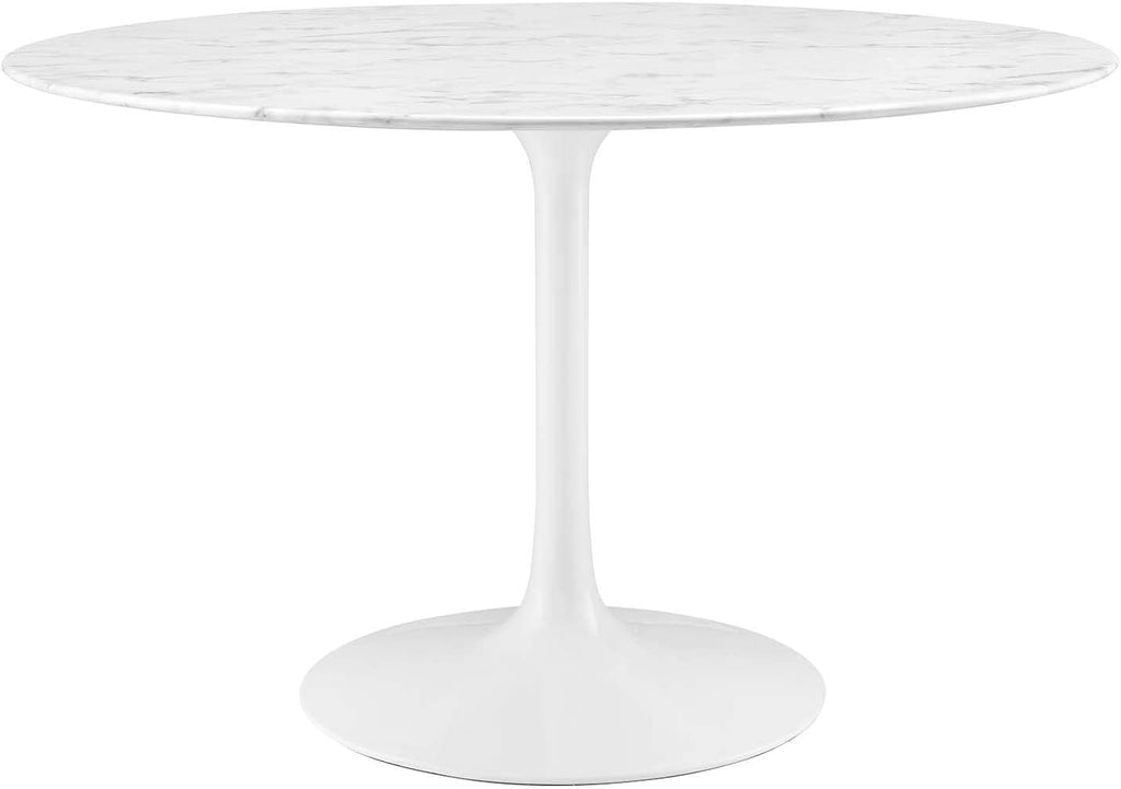 Lippa 47" Mid-Century Dining Table with Round Artificial Marble Top in White