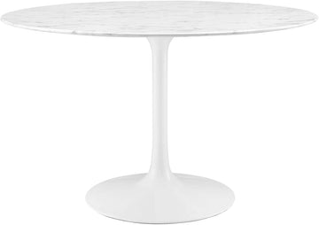 Lippa 47" Mid-Century Dining Table with Round Artificial Marble Top in White