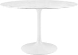 Lippa 47" Mid-Century Dining Table with Round Artificial Marble Top in White