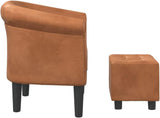 Modern Lounge Chair and Ottoman — Brown Faux Leather
