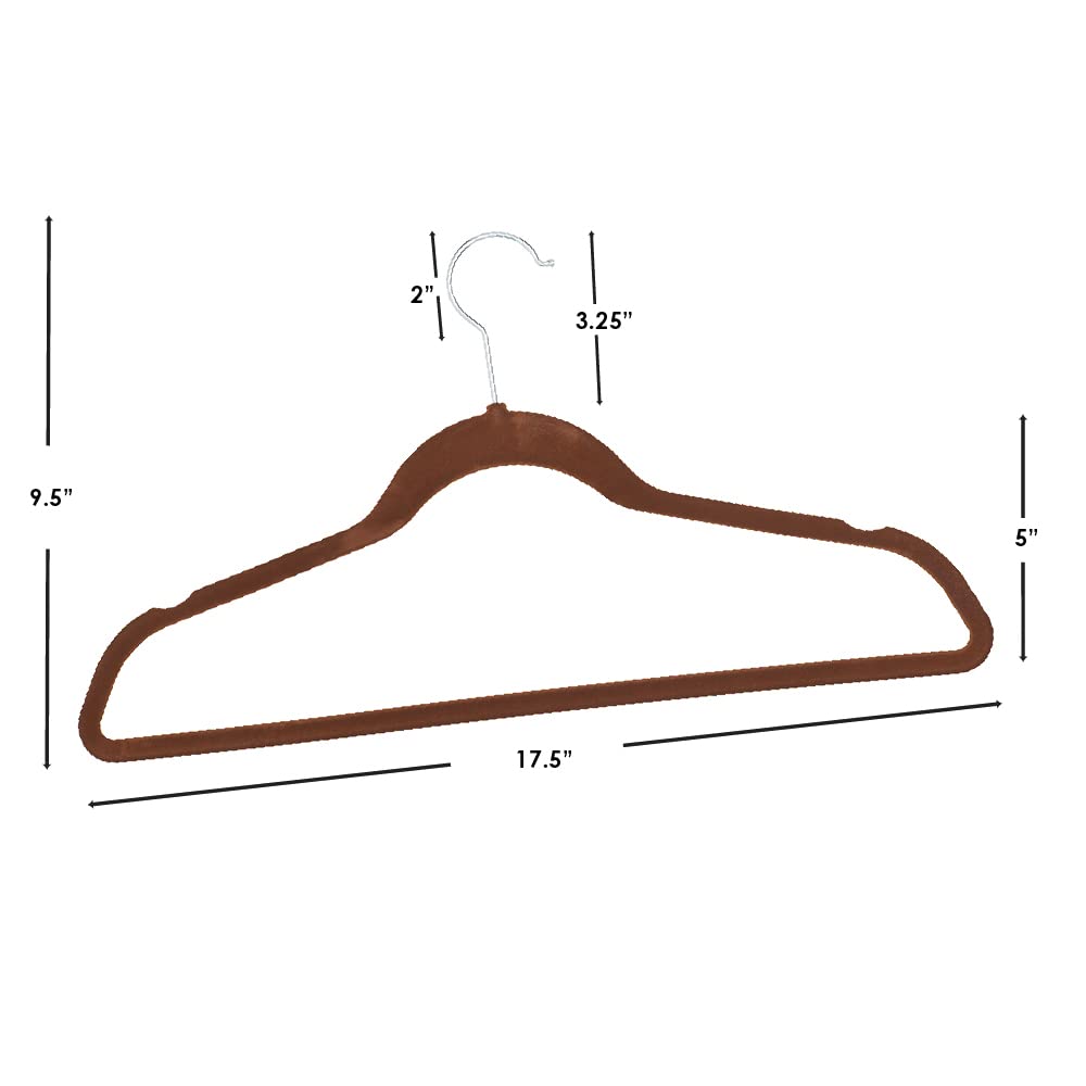 Velvet Clothes Hangers (Pack of 10), Brown, by | Felt Hangers for Tops, Jackets, Dresses, and Pants | Contoured