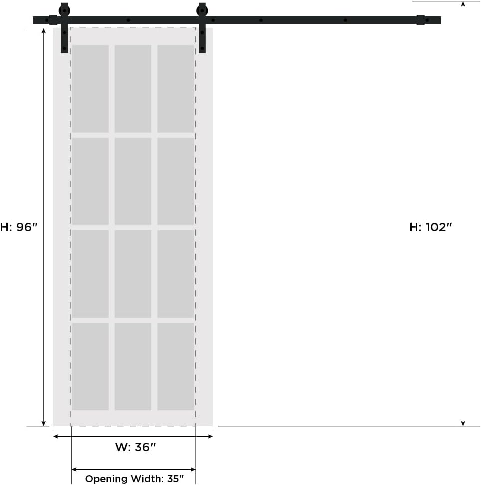 Mela 7001 | Interior Single Sliding barn Door, no Glass, MDF, 36x96, White, Classic Style | Hardware