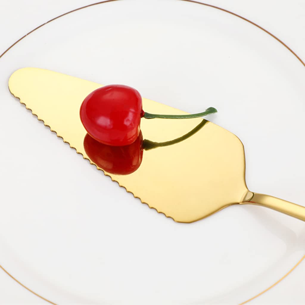 Gold Cake Servers, 9" Stainless Steel Pie Spatula with Serrated Edge, Dishwasher Safe Pizza Utensils