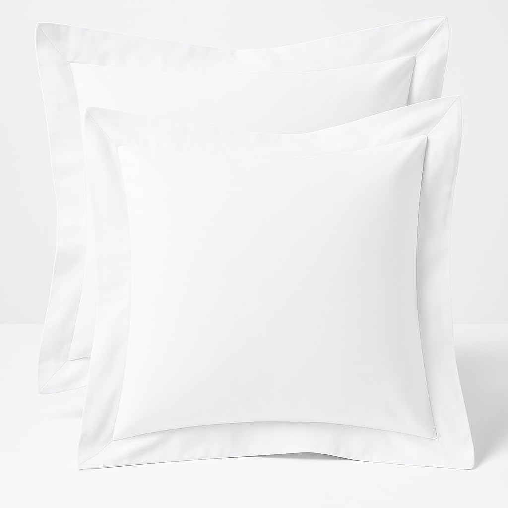 2 Pack Euro Pillow Shams 26x26 - 600 Thread Count 100% Organic Cotton White Square Pillow Covers with 2 Inch Flange