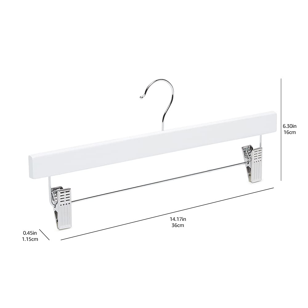Basics Wooden Pants and Skirt Hangers with Clips, Closet Organizer, White, 10-Pack