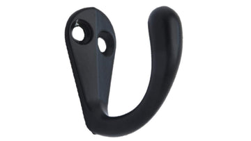 Premium Quality Single Prong Robe Hook Hanger, Zinc Die Cast, Matte Black, Made in Taiwan, 50 Pack