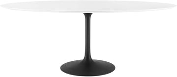 Inspired Tulip Style Oval Pedestal Dining Table — Black Base / White Top, 78″ Oval