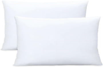 Throw Pillows Insert, White 12x20 in Pillow Inserts with 100% Cotton Cover,Bed and Couch Decorative Stuffer - Set of 2