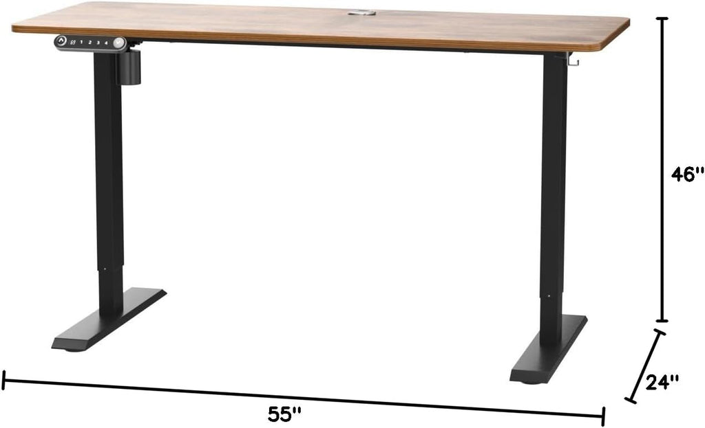 Electric Standing Desk Adjustable Height, 55 x 24 Inch Sit Stand up Desk with Large Mouse Pad, 2 Metal Hook,4