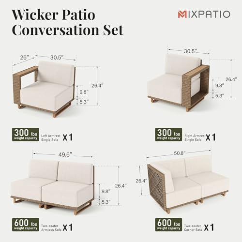6-Piece Rattan Outdoor Patio Furniture Set with Thick Cushions for Backyard, Garden & Porch
