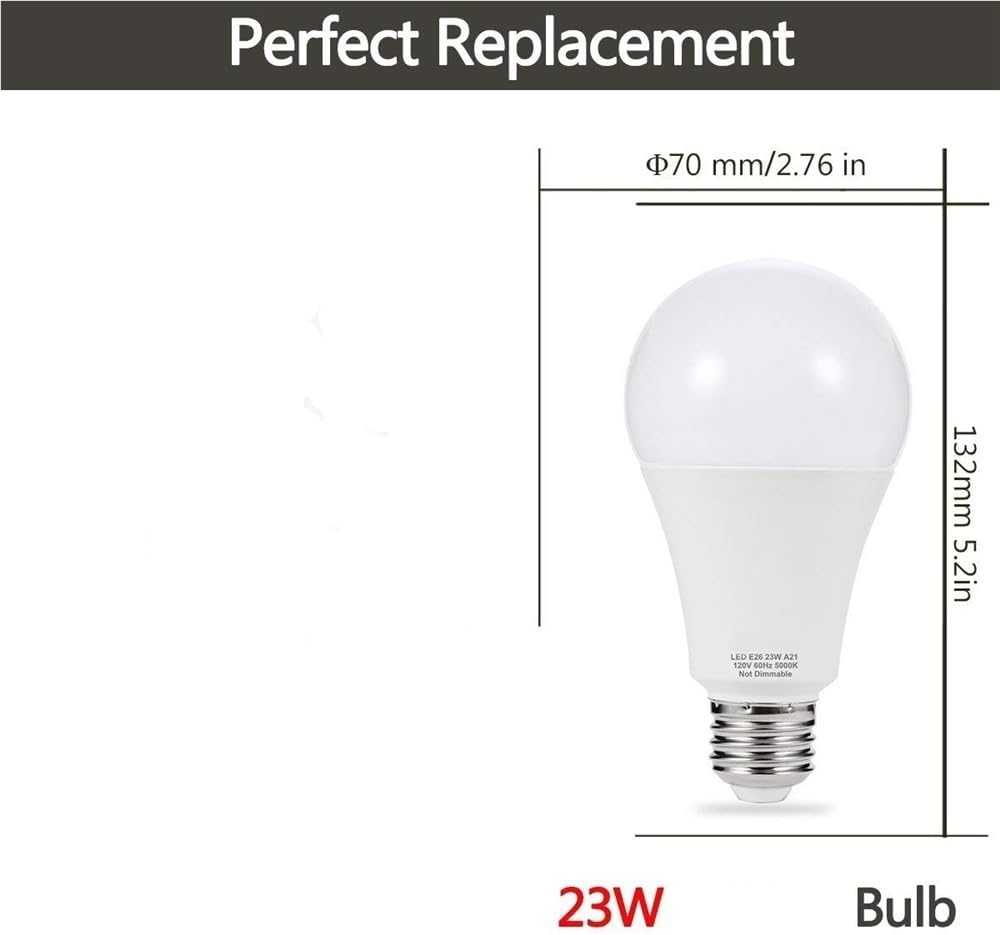 Indoor Lighting 4Pack LED Lights Bulb E26 23W Lamp Equivalent Medium Screw Light Bulbs A21 2500 Lumens Daylight 5000K