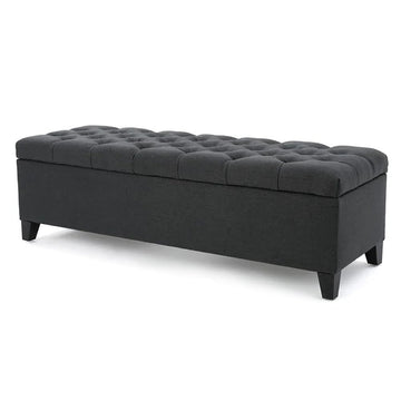 Storage Ottoman Bench End of Bed, Gray Ottoman with Pressure Hinges, Benchs Seating with Storage, Button Tufted Bench