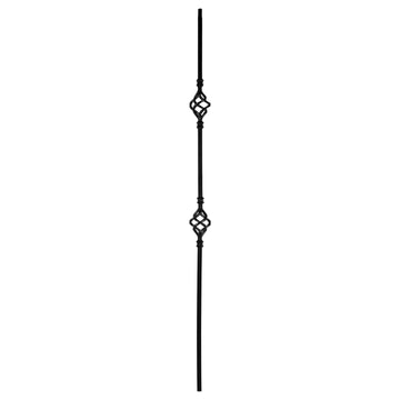 1/2" Square Hollow Black Steel Interior Stair Baluster- 44" Long - Double Basket (Pack 12)