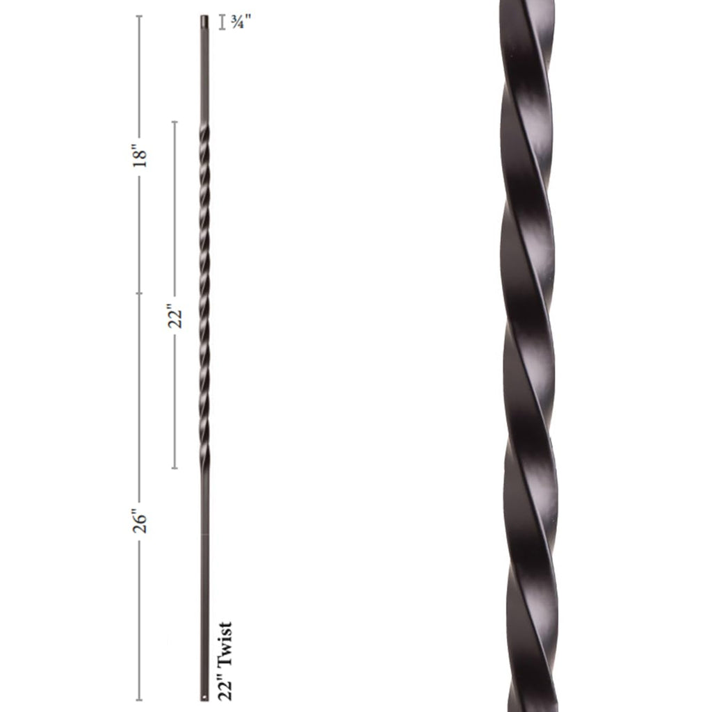Stair Parts - Long Twist Iron Balusters (Contractor Pack of 10) Metal Balusters - 1/2" Long Twist Metal Spindles
