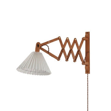 Extendable Wood Wall Sconce with Pleated Shade,Mid-Century Accordion Swing Arm Wall Lamp Reading and Living Room Decor