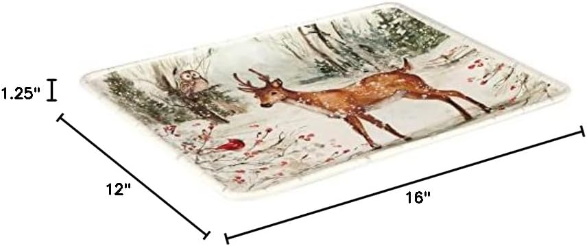 Winter's Walk Ceramic Rectangular Platter - Showcase roasts, appetizers, or desserts on this wintry woodland platter