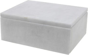 Rectangular Marble Keepsake Box - Hand Carved, Polished Jewelry Box With Non-Slip Rubber Pads - Lightweight & Compact