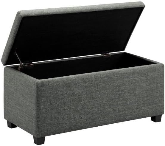 Upholstered Storage Ottoman Bench with Soft Close Lid, Child-Safety Hinge, 35.5"W x 16.5"D x 17"H, Charcoal Gray