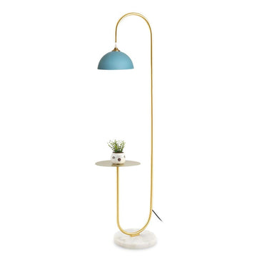 Modern Standing Light Floor Lamp with a Table, High Floor Lamp for Reading - Brushed Brass Finish and Blue