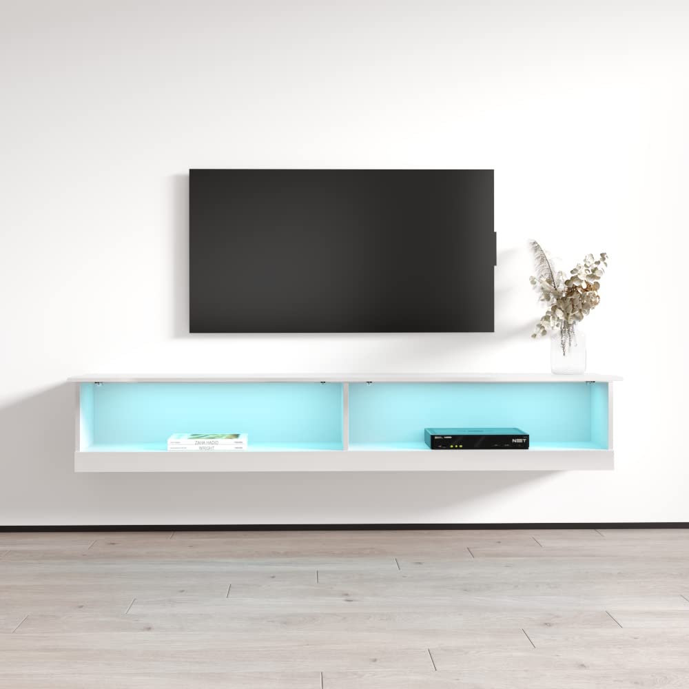 Vigo New 180 Modern High Gloss - LED Lights - Engineered Wood, 70.9 x 15.7 x 19.7 inches - White