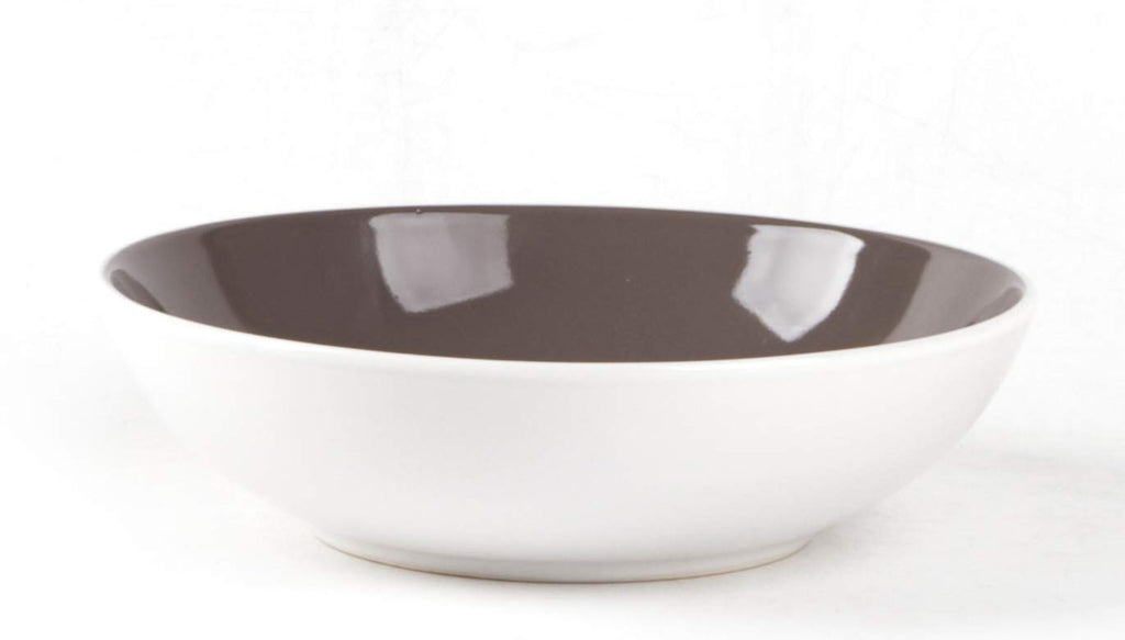 Stoneware Coupe Shape 18pc Dinnerware Set, Outside White + Inside Taupe