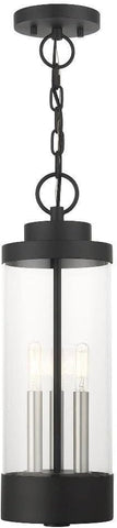 3 Lt Textured Black Outdoor Pendant Lantern