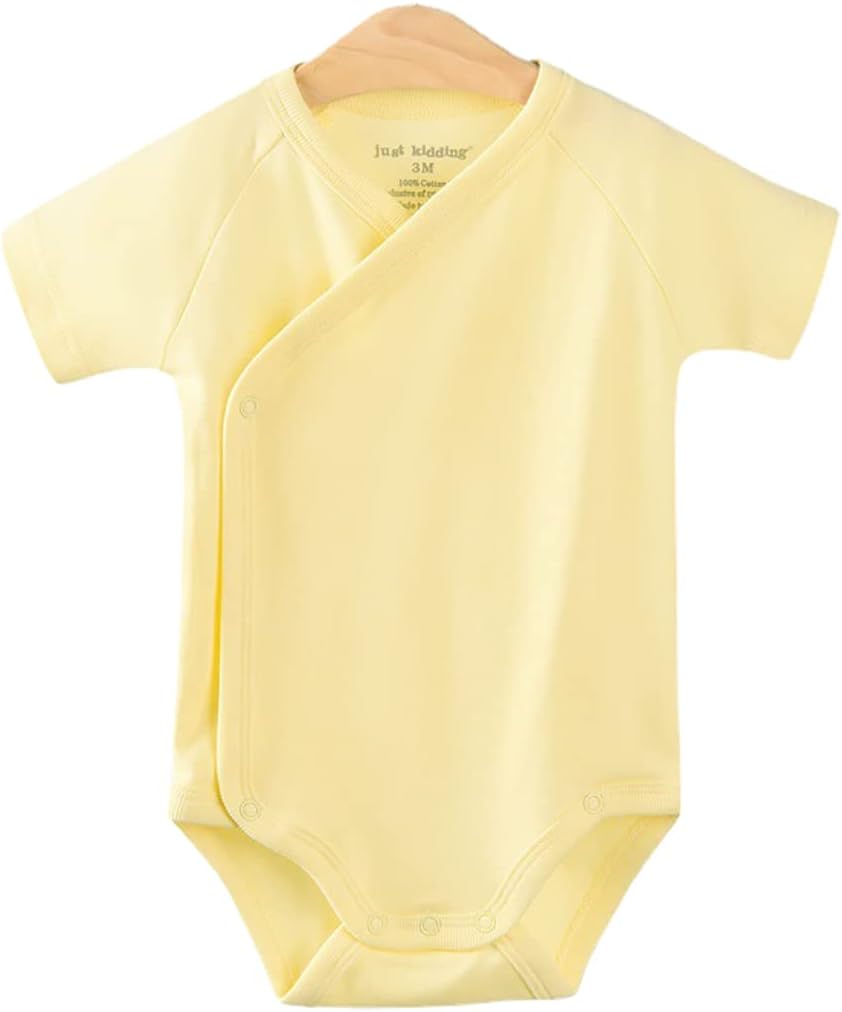 Boys Girls Short Sleeves Kimono Clothes Cotton Baby Side-Snap Bodysuit Pack of Baby Layette Set