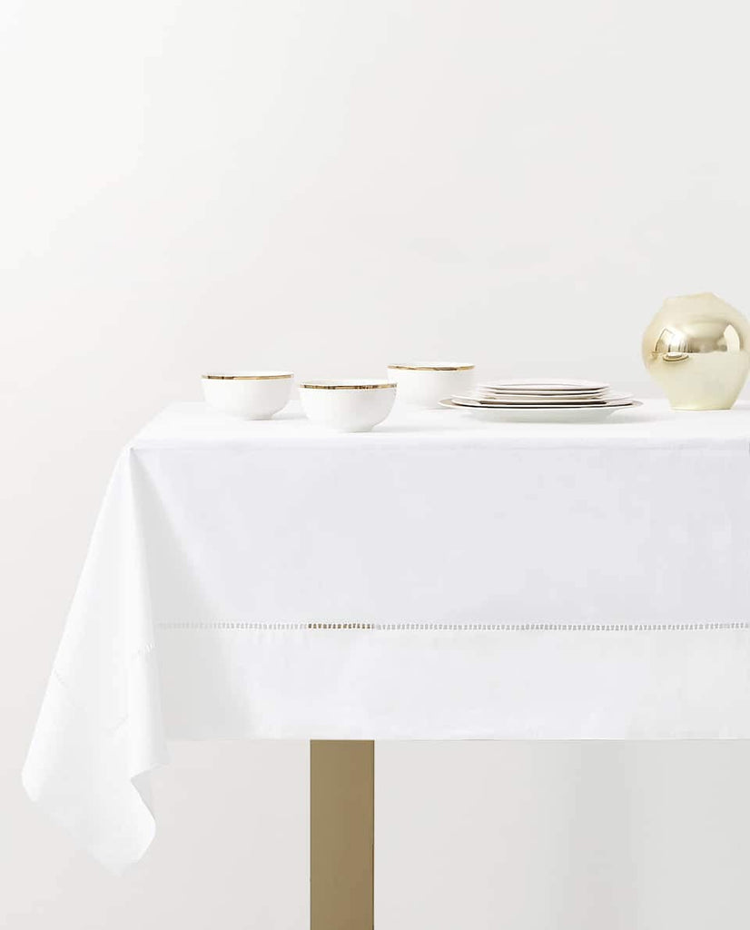 Classic Solid Color Hemstitch Border Table Linen for Dining Table, Banquet, Wedding, Family Dinner, White, 40 x40