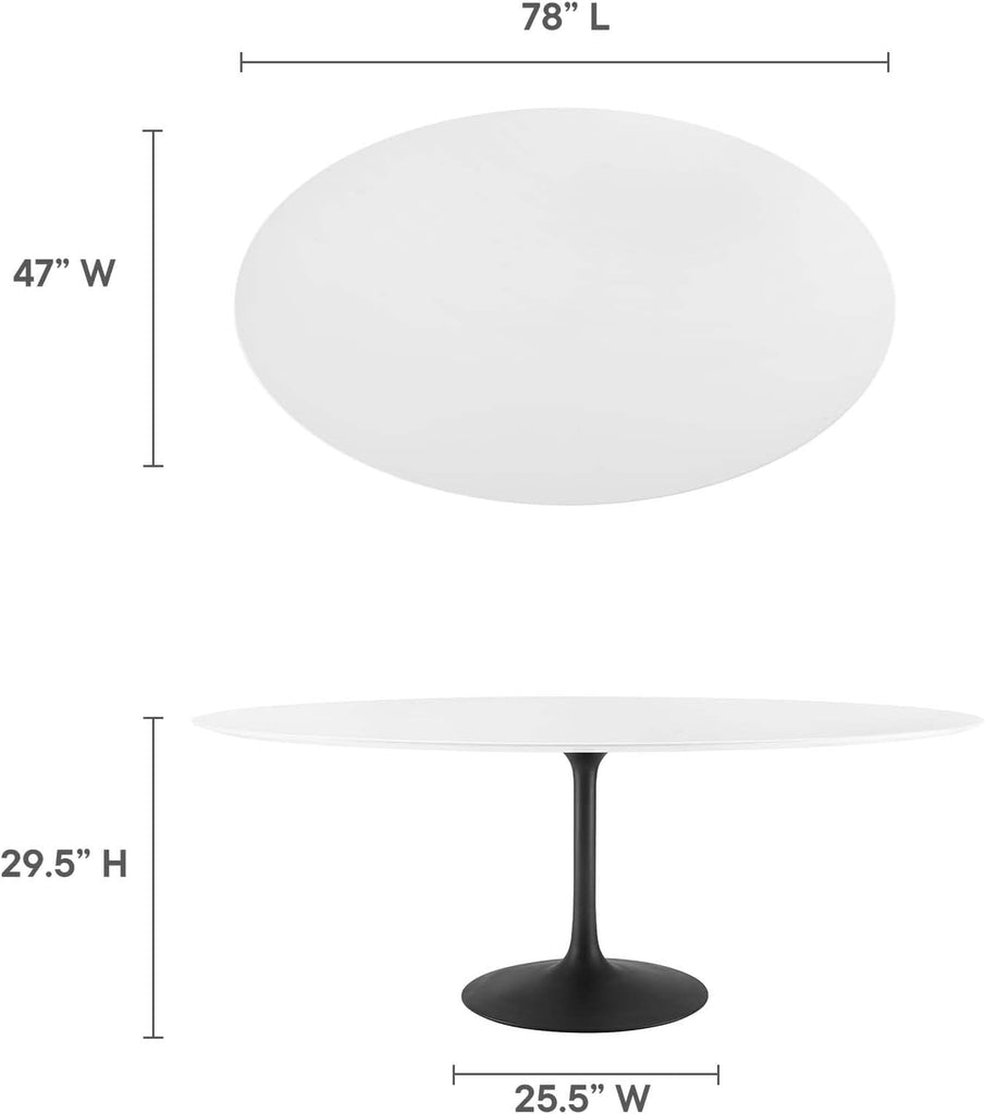 Inspired Tulip Style Oval Pedestal Dining Table — Black Base / White Top, 78″ Oval