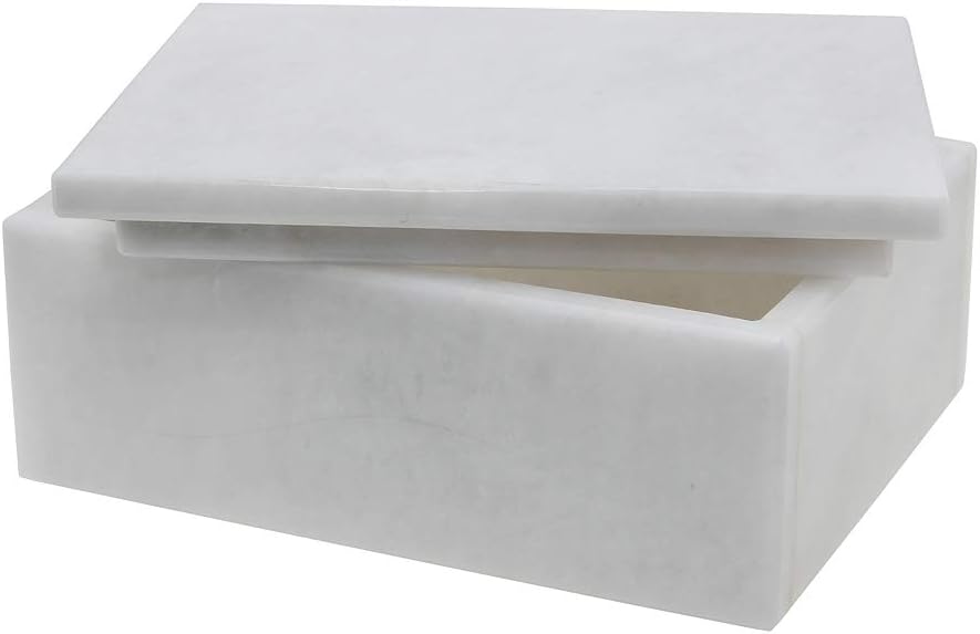 Rectangular Marble Keepsake Box - Hand Carved, Polished Jewelry Box With Non-Slip Rubber Pads - Lightweight & Compact