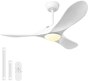 42 Inch Solid Wood 3-Blade Ceiling Fan with Dimmable LED Light and Remote - Modern Propeller Design, White