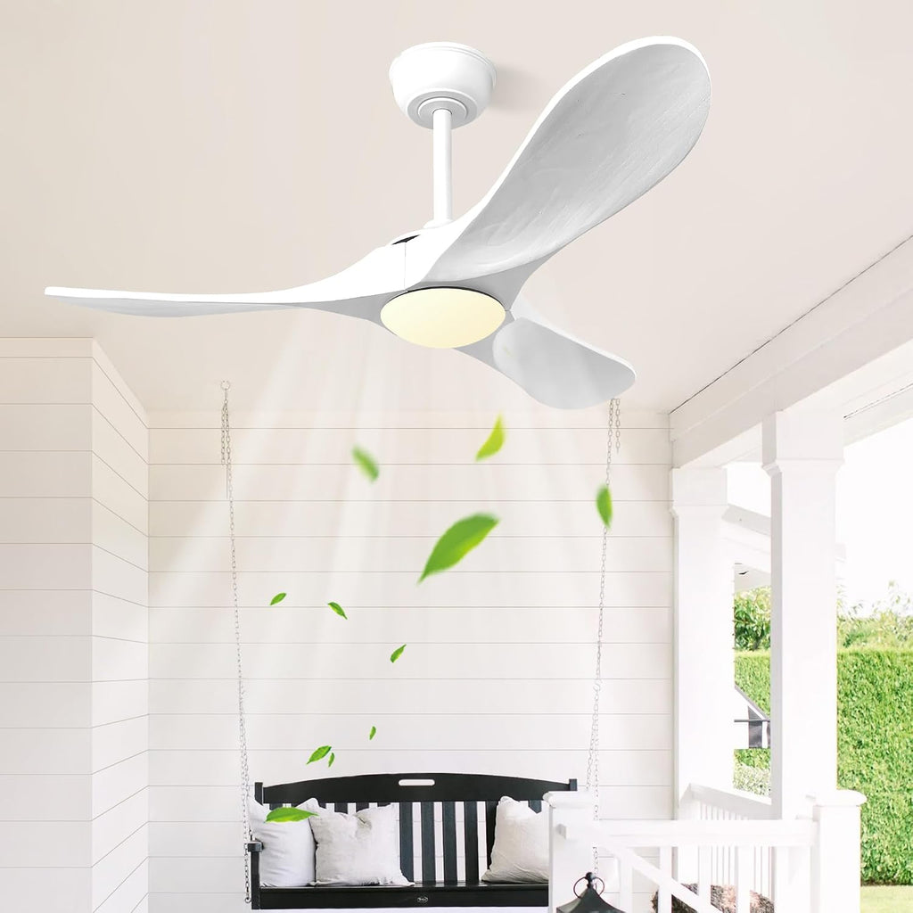 42 Inch Solid Wood 3-Blade Ceiling Fan with Dimmable LED Light and Remote - Modern Propeller Design, White