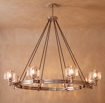 Inspired Demaret Style 48 Inch Round Crystal Chandelier Polished Nickel - Main Product View