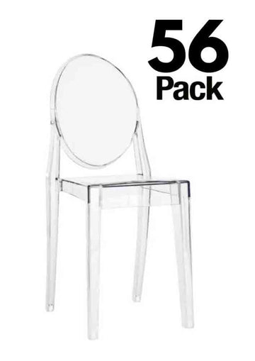 56 Chair Pack Clear Resin Oval Back Victoria Ghost Chair