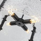 4-Light 20 inch Dimmable Modern Black Drum Chandelier With Ripple Glass Shade