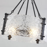 4-Light 20 inch Dimmable Modern Black Drum Chandelier With Ripple Glass Shade