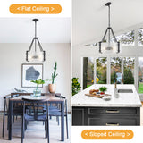 4-Light 20 inch Dimmable Modern Black Drum Chandelier With Ripple Glass Shade