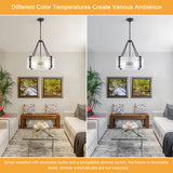 4-Light 20 inch Dimmable Modern Black Drum Chandelier With Ripple Glass Shade