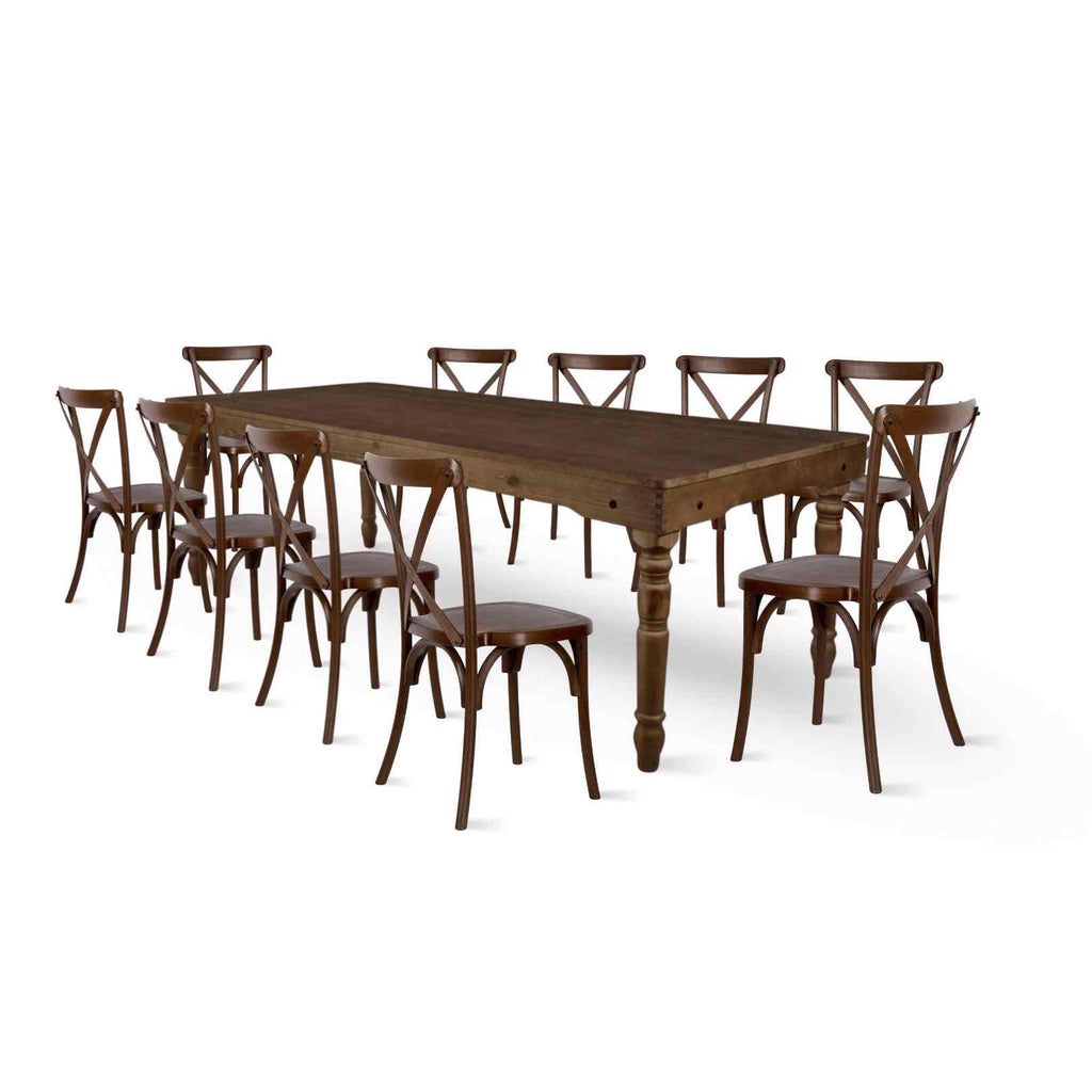 Fluted Leg Farm Table Dining Set with 10 Chairs