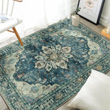 Area Rugs Washable Non-Slip, Floral Vintage Distress Print Pattern Medallion Carpet for Living Room Bedroom Dining Room
