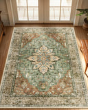 Area Rugs Washable Non-Slip, Floral Vintage Distress Print Pattern Medallion Carpet for Living Room Bedroom Dining Room
