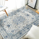 Area Rugs Washable Non-Slip, Floral Vintage Distress Print Pattern Medallion Carpet for Living Room Bedroom Dining Room
